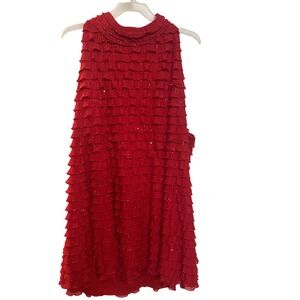 Nue Options Red Ruffled Sequin Halter Neck Dress Women's XL